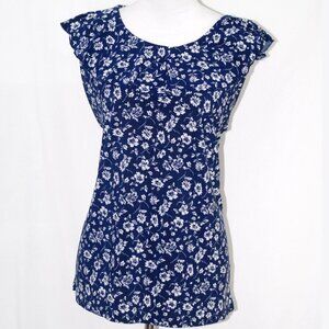 2X Navy Blue Floral Blouse Chaps Womens Sleeveless Top EUC